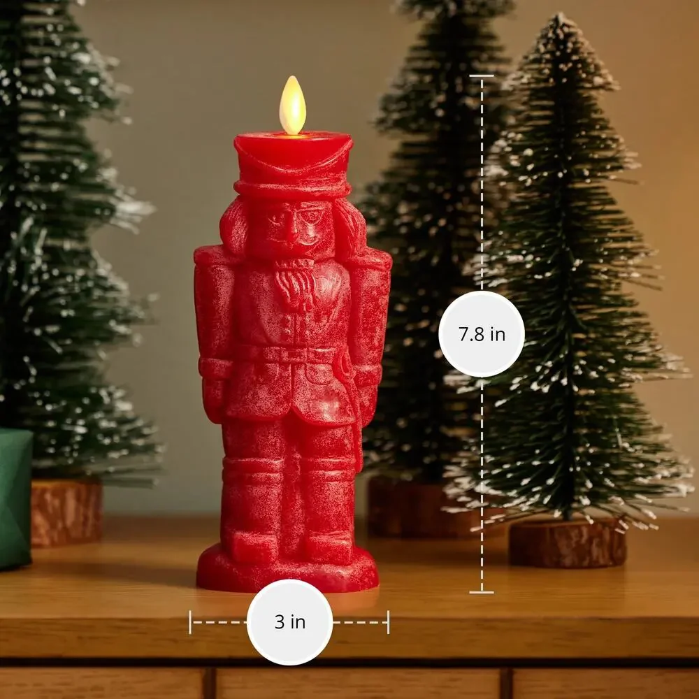 Luminara Flameless Candle Holiday Red Nutcracker Chalky Finish Moving Flame NEW